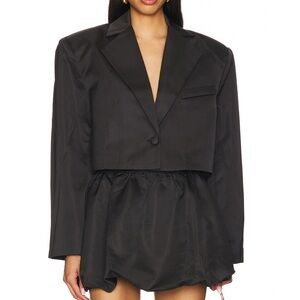 WeWoreWhat Black Satin Cropped Blazer
